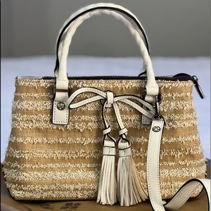 PATRICIA NASH ANGELA EDDE WOVEN STRAW WHITE LEATHER SATCHEL